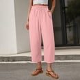 thumbnail image 2 of VBVC Women's Cotton Linen Drawstring Cropped Pants , Wide Leg Capri Pants For Women , Ladies' Lightweight Elastic Waist Trousers with Pockets,Pink,S-2XL, 2 of 7