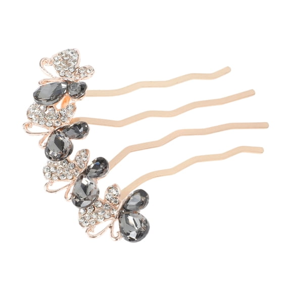 Vocoste Rhinestone Butterfly Decorative Hair Combs Stylish Bridal Side Comb Hair Accessory for Elegant Styling Black