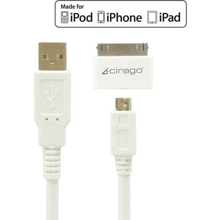 Cirago USB Sync/Charge Cable Kit, White