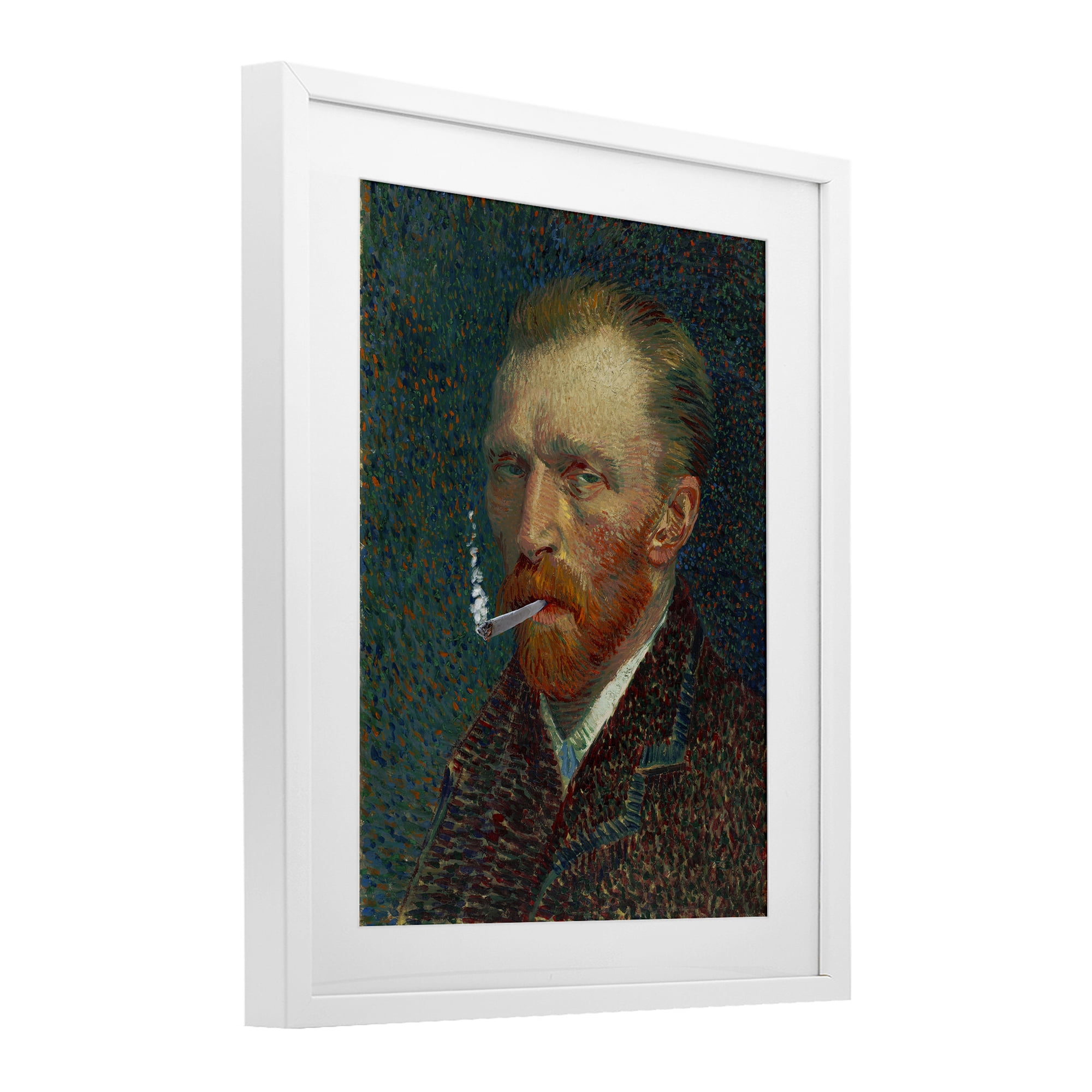 Van Gogh Portrait with Smoke White Framed Print Under Glass, design by Masters Redux