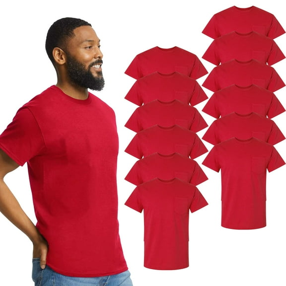 Gildan Crew Neck T-Shirt for Men - Red, Short Sleeve, Bulk Pack of 12, Classic Fit Cotton Tee, S