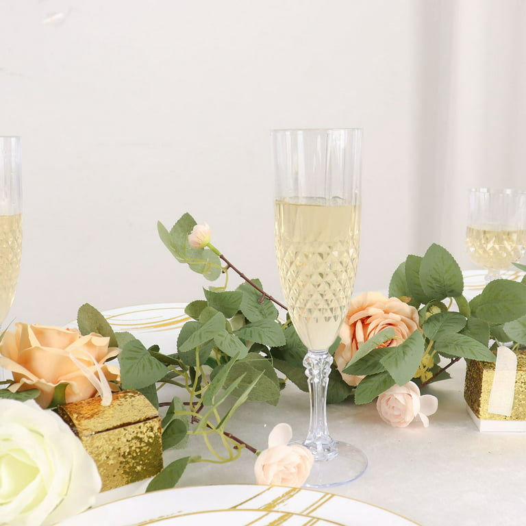 8 oz. Crystal Cut Plastic Wine Glasses Fancy Wedding Party Wine