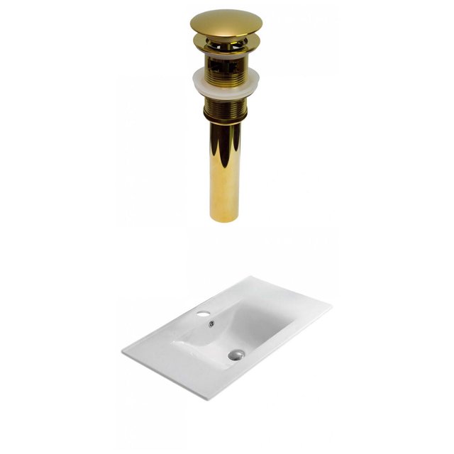 American Imaginations 23.8-in. W 1 Hole Ceramic Top Set In White Color - Overflow Drain Incl. AI-30410