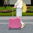 thumbnail image 6 of Aiqidi 18" Kids Ride-On Suitcase Portable Rolling Children's Travel Carry Trolley Luggage Case with Universal Wheels and Password Lock for Aged 3-6 Years (Pink), 6 of 15