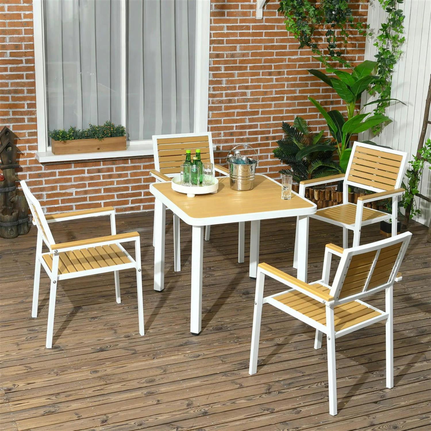 Demi Bonn Aluminum Patio Dining Set with HDPE, 5-Piece Table & Chairs, Umbrella Compatible, Outdoor Dining for Families, Yellow