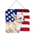 thumbnail image 1 of "Treasures Chihuahua Leg up Patriotic Metal Print, 6h x 6w, USA American Flag" Caroline's Treasures BB9697DS66, 1 of 1