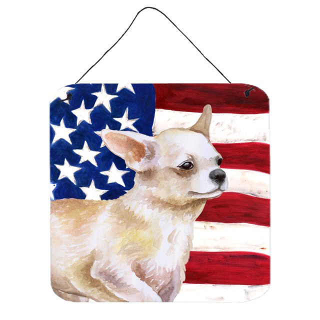 "Treasures Chihuahua Leg up Patriotic Metal Print, 6h x 6w, USA American Flag" Caroline's Treasures BB9697DS66
