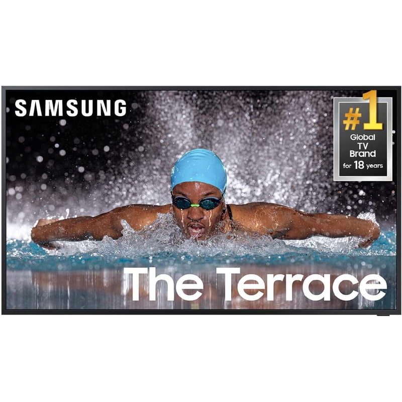 Samsung QN65LST7DAFXZA 65 Inch The Terrace Neo QLED Partial Sun TV with a VG-SDCC65G 65" Dark Gray Dust Cover (2024) front and back view