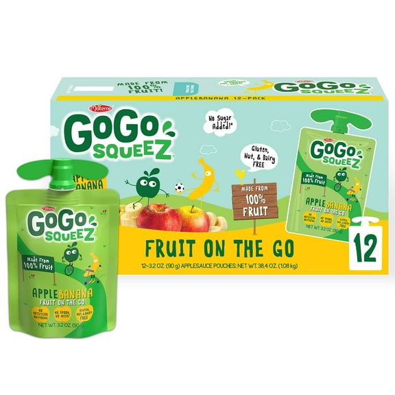 GoGo squeeZ Applesauce on the Go, Apple Banana, Portable BPA-Free Pouches, Gluten-Free, 3.2 Oz, Pack of 12