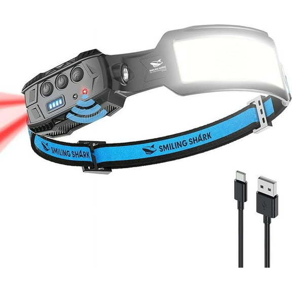 Headlamp, Head Lamp Led Rechargeable 6 Modes 7*White Lights 270° Lighting Width Motion Sensor Red Tail Light for Camping Fishing Running Repairation, LED-Headlamp-Rechargeable-Light