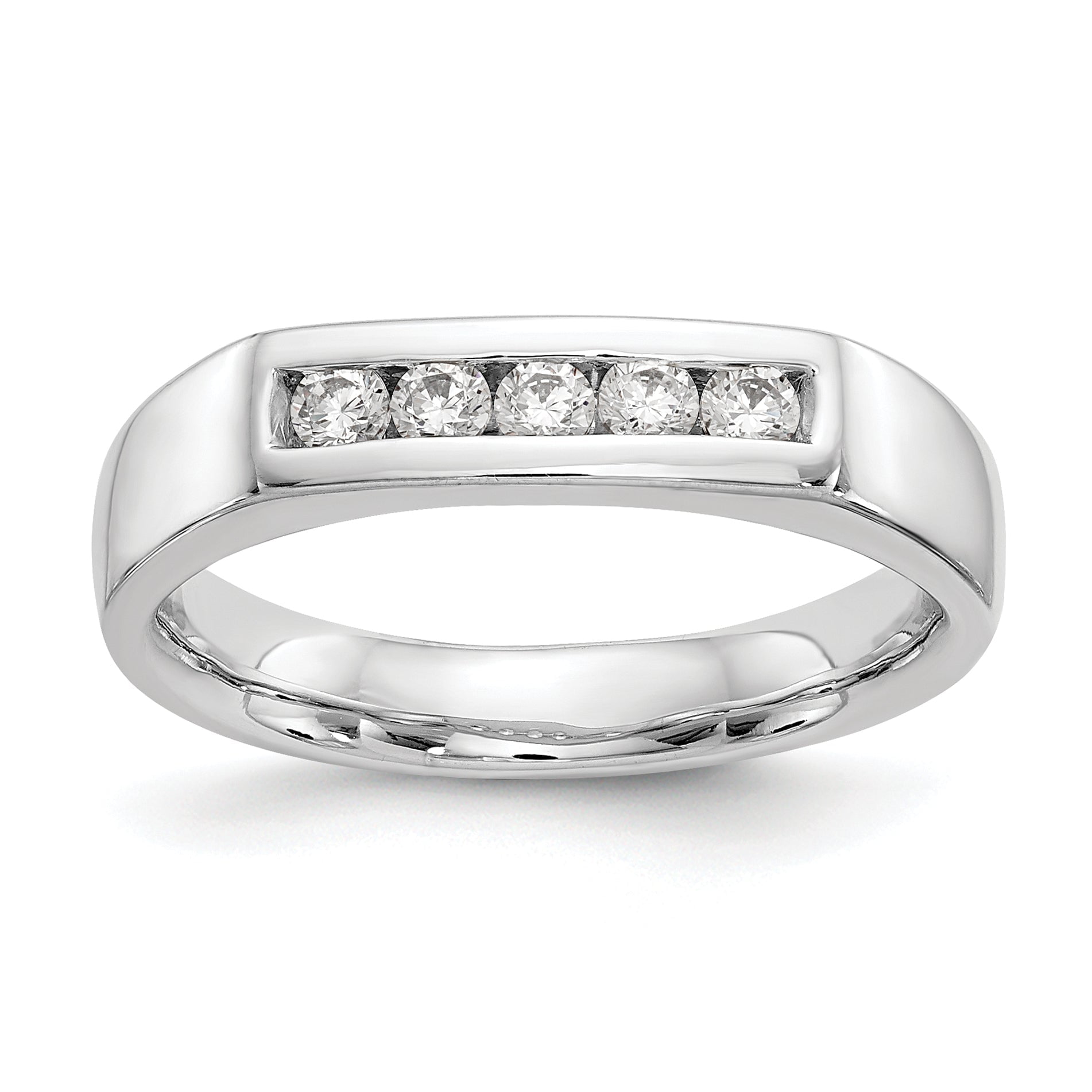 CZ Solid Real 14K White Gold 5-Stone Channel Wedding Band Ring 0.25ct