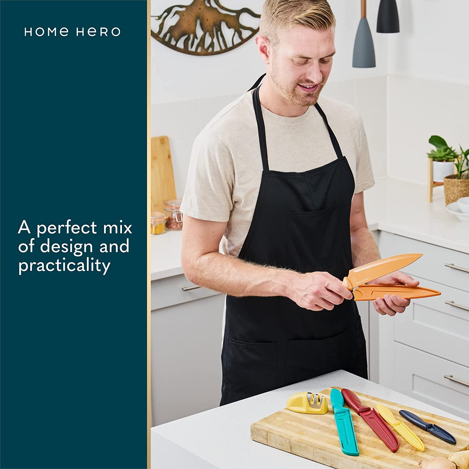 Home Hero - Kitchen Knife Set & Steak Knifes - Ultra-Sharp, High Carbon -  Stainless Steel, Multicolor, 5 Pcs 