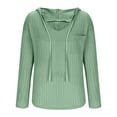 thumbnail image 5 of V Neck Pullover Tops, Womens Long Sleeve Knit Hoodies, Drawstring Pullover Tops with Pocket, 5 of 7