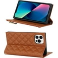 thumbnail image 4 of Crossbody Wallet for iPhone 12 Pro Max Case with Adjustable Lanyard Strap Card Holder 6.7",PU Leather Zipper Handbag Purse Kickstand Lattice Pattern Cover Case for Men Women Girl,Brown, 4 of 13