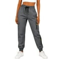 thumbnail image 2 of Women's High Waisted Casual Sports Pants Trousers Joggers Elastic Waistband Drawstring Pockets Stretchy Soft Breathable Lounge Wear Workout Gym Running Yoga Athletic Wear, 2 of 9