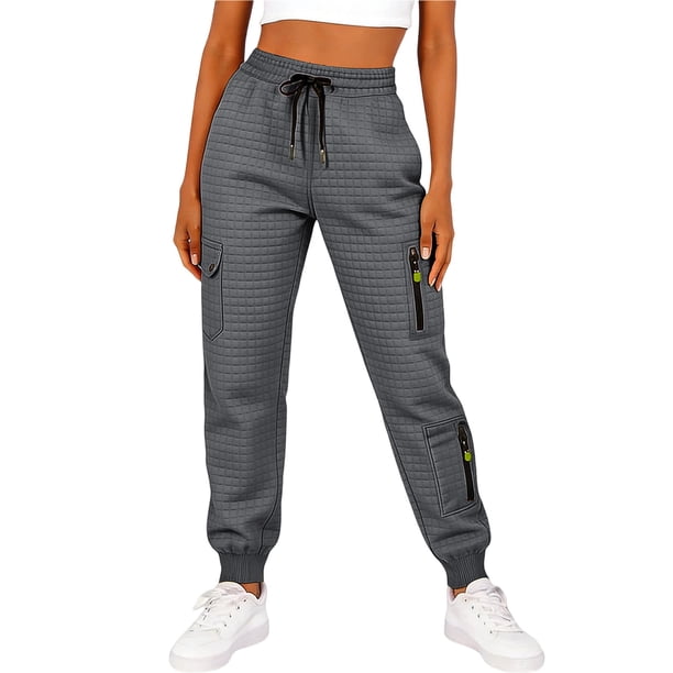 TaTaai Women Solid Color Casual Jogger Pants Waffle Knit Elastic Waist With Pockets Loose Fit Soft Comfortable Lightweight Breathable Machine Washable Non See-through Daily Office Wear Gift