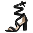 thumbnail image 1 of Sandalias con Cordones Entrecruzadas de Tacones de Bloque medio Allegra K Negro 40, 1 of 7