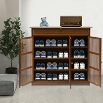 Bamboo 3 Tier Shoe Storage Cabinet with 1 Drawer & Shutter Door Shoes Organizer Rack for 25 Pairs Entryway Hallway Living Room, Wood