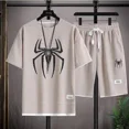 thumbnail image 5 of Conjunto deportivo informal de marca de moda de verano para hombre con pantalones cortos holgados de manga corta y cuello redondo, conjunto de dos piezas con diseño de gofre, conjunto de versión corea, 5 of 5