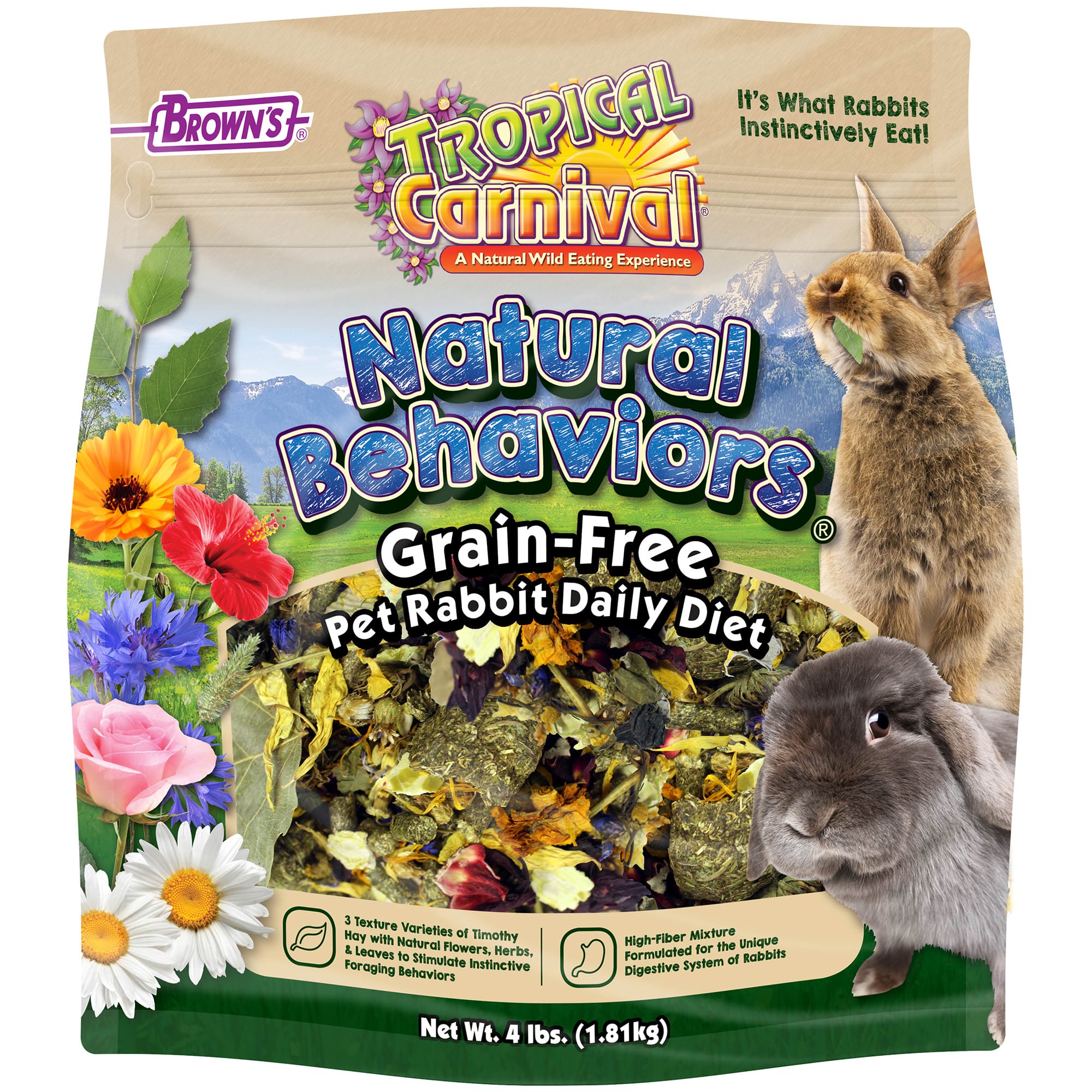 Brown's Tropical Carnival Natural Behaviors Grain-Free Pet Rabbit Daily Diet Food, 4 lbs.