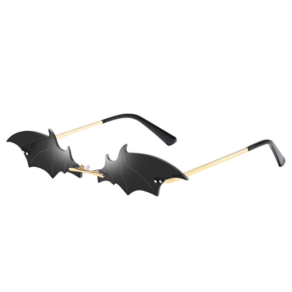 Novelty Bat Wing Sunglasses for Adults, Rimless Lightweight Metal Temple Eyewear with Sculpted Lens, Halloween Costume Glasses for Party Cosplay Multicolor