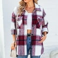 thumbnail image 2 of Jinhomg Fashion Flannel Shacket for Women Dressy Plaid Printed Button Down Shirt Jacket Casual Comfy Long Sleeve Lapel Collar Coats Ladies Fall Winter Gifts Wine S, 2 of 8