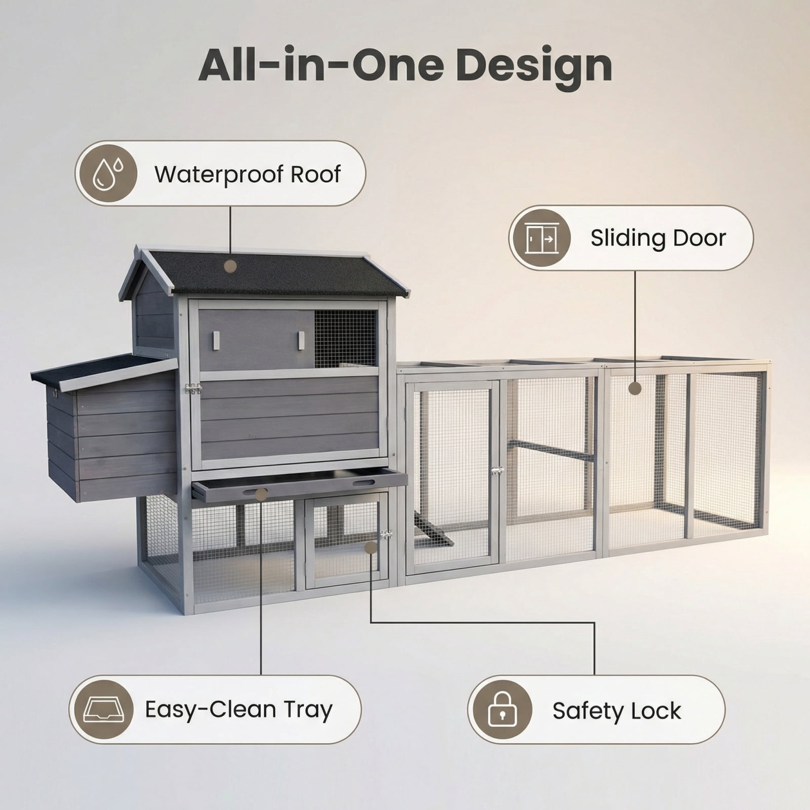 Large Wooden Chicken Coop with Outdoor Run - Waterproof & Anti-UV Hen House, Rabbit Hutch, Poultry Cage with Nesting Box