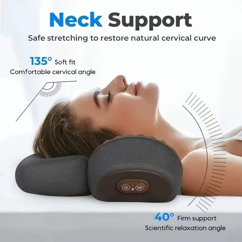3-in-1 Neck Massager Pillow with Vibration, Airbag & Heating, Ergonomic Cervical Support for Pain Relief, Portable，Grey