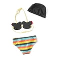thumbnail image 2 of Styles I Love Infant Little Girls Cartoon Bear Striped Bikini Swimsuit and Swim Hat 3pcs Bathing Suit Beach Swimwear, 2 of 5