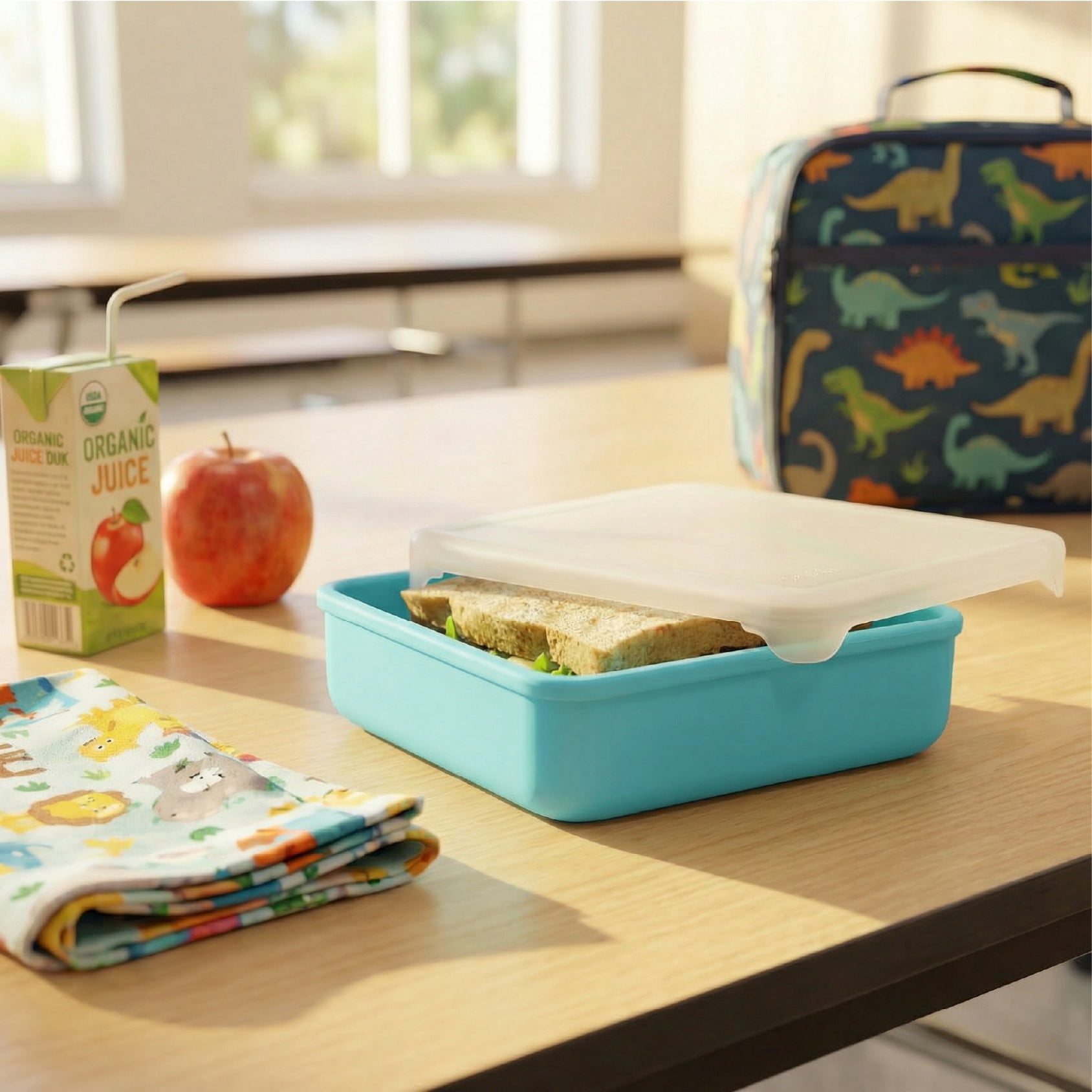 Melii Silicone Sandwich Food Storage Container, Reusable Leak-Resistant Lunch Container, Blue