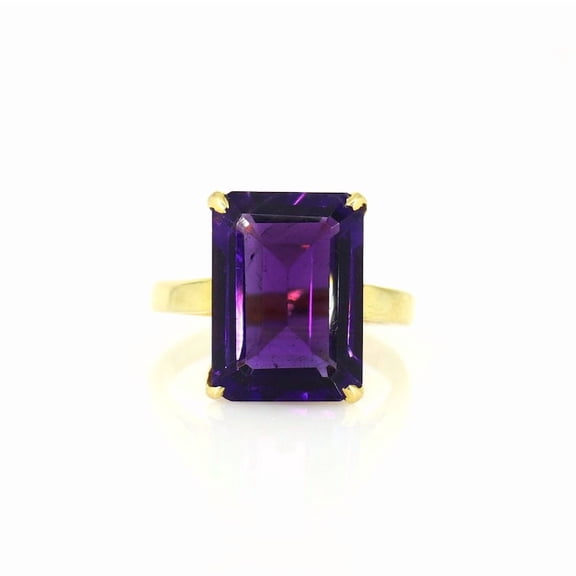 Purple Amethyst Ring - Statement Ring - Gold Ring - Engagement Ring - Prong Ring - Rectangle Ring - Cocktail Ring - Gemstone Ring