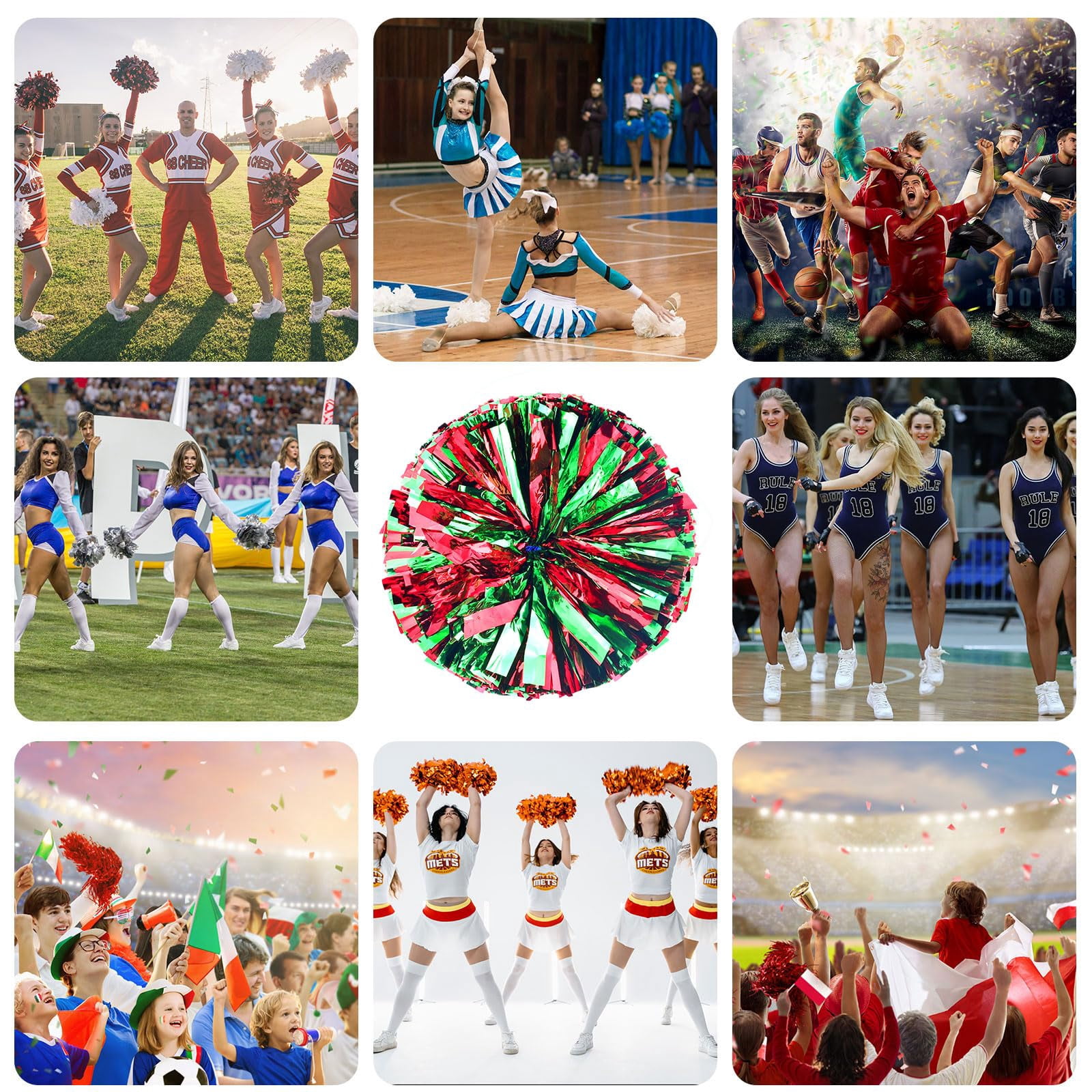 12 Pcs pom poms Cheer,pom poms Cheerleading with Straight Handle Style Cheer Pom Pomsfor Dance, Matches