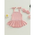 thumbnail image 4 of Arvbitana Infant Baby Girls Casual Sleeveless Rompers Dress Solid Color Tutu Skirt Hem One-piece Jumpsuits Bowknot Headband 2Pcs Sets 3M-24M, 4 of 7