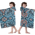 thumbnail image 4 of Blue Ethnic Paisley Pattern Hooded Bath Towel，50"x30" for Ages 3 To 12 Kids, Quick Dry Lightweight Soft Microfiber Hood Beach Towel Cover Up for Kids, 4 of 7