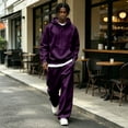 thumbnail image 6 of Sorvello Men's 2 Piece Fashion Tracksuit Loose Fit Hoodie Top Wide Leg Pants Streetwear Outfit For All Season Daily Casual Home Outdoor Wear Dark Purple S, 6 of 10