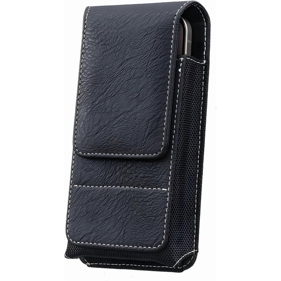Waist Belt Cell Phone Pouch Black 5.0 Inch, Flip Cover PU Leather Phone Holster with Card Holder for Belt
