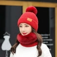 thumbnail image 4 of KIHOUT Beanies Chapeaux Mode Femmes Hiver Tricot Chapeau Col Boule Ensemble Épais Chaud Uni Cache-Oreilles Chapeau, 4 of 4