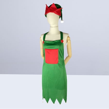 KALLORY Christmas Shaped Chef Apron Green Knitted Material for Holiday Cooking and Banquet Use