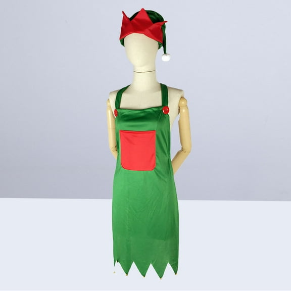 KALLORY Christmas Kitchen Apron Set Green Knitted Fabric with Hanging Neck and Back Tie for Festive Meals