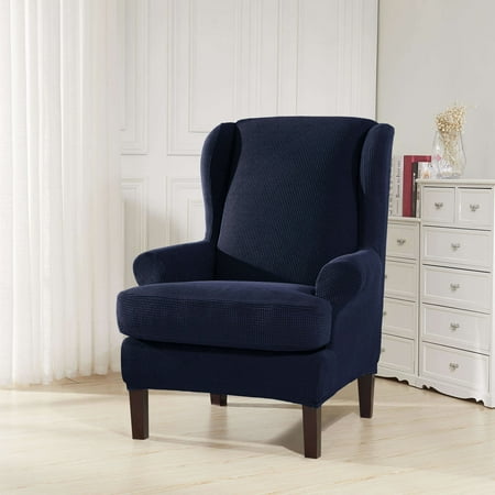 - Subrtex 2 Piece Spandex Waffle Fabric Stretch Wingback Chair Slipcovers (Wing Chair, Navy)