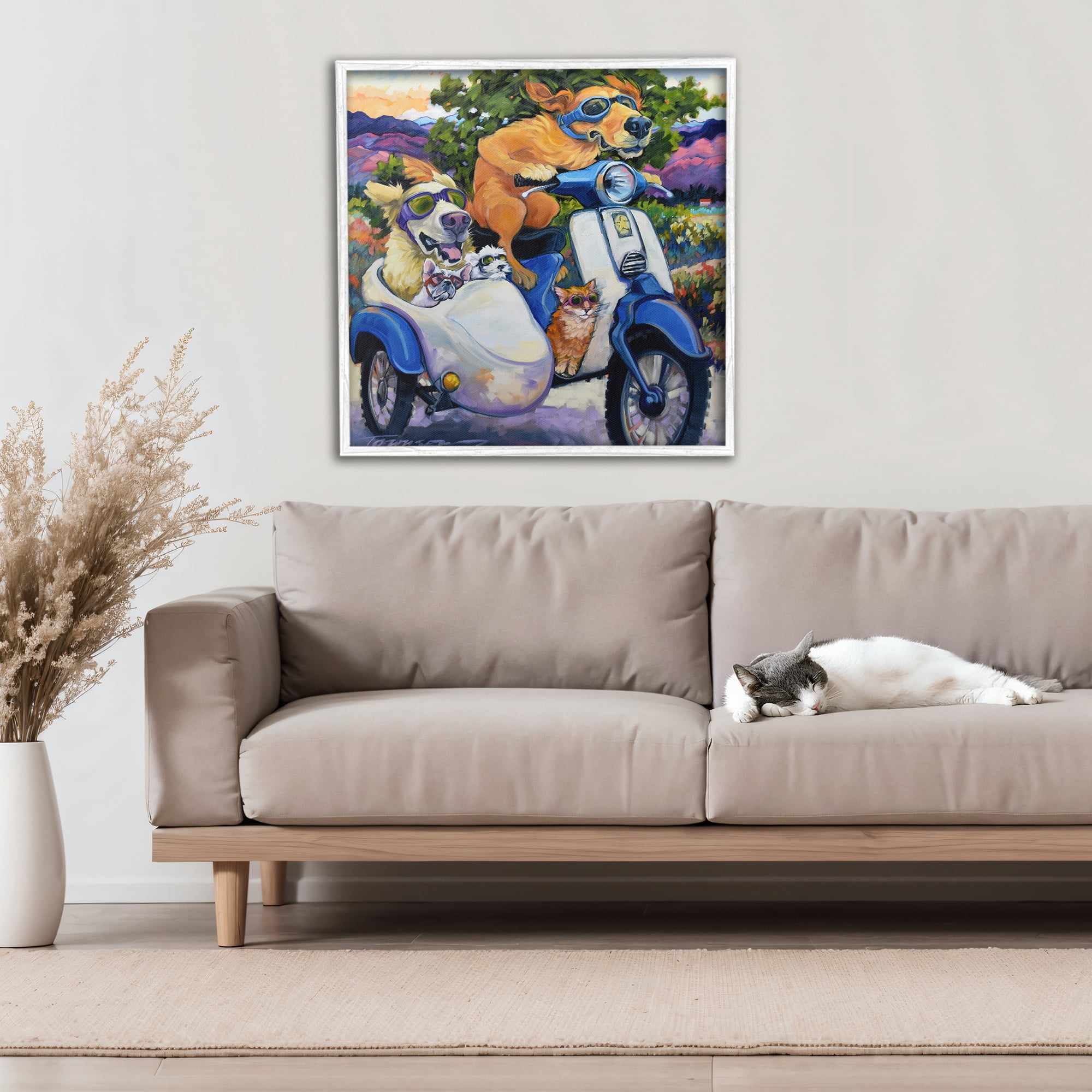 Stupell Industries All Doggled Up Sidecar White Framed Giclee Art, design by CR Townsend