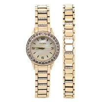 Elgin Gold Analog Watch with Rhinestone Bezel, Women's
