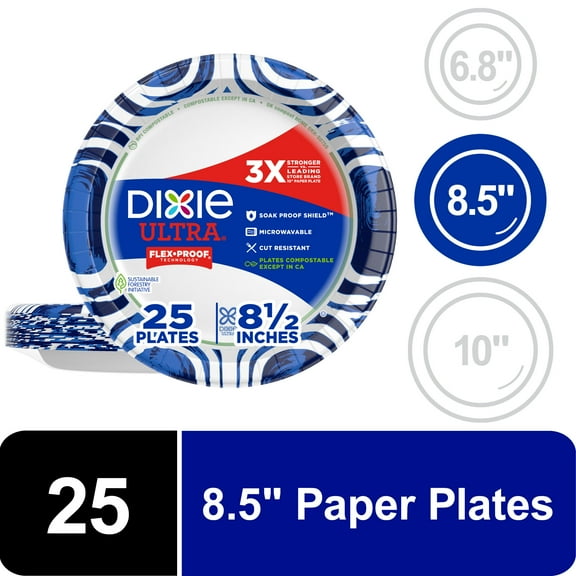 Dixie Ultra Disposable Paper Plates, 8.5", Multi-Color, 25 Count