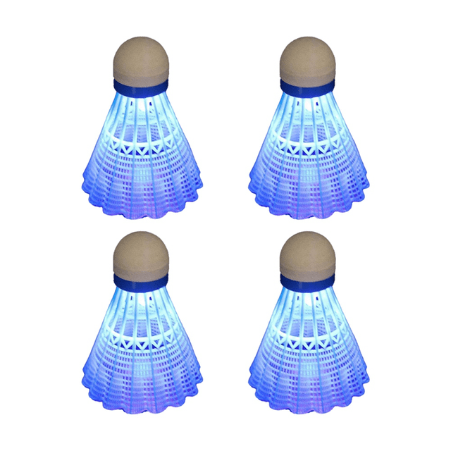 4Pcs Luminous Badminton Balls LED Foamed Plastic Sport Badminton Light-Up Shuttlecocks Badminton Set Blue