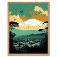 thumbnail image 1 of Mount Fuji Sunrise Landscape in Teal Blue and Tan Art Print Framed Poster Wall Decor 12x16 inch, 1 of 5