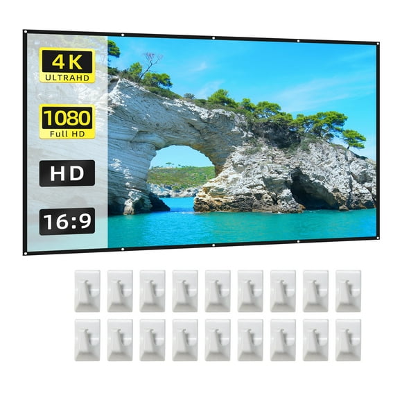 120 Inch Projector Screen 16:9 HD 4K Foldable Portable Double Sided Projection -Crease Movie Screen Curtain with Hooks for Indoor Outdoor Home Theater Office Meeting