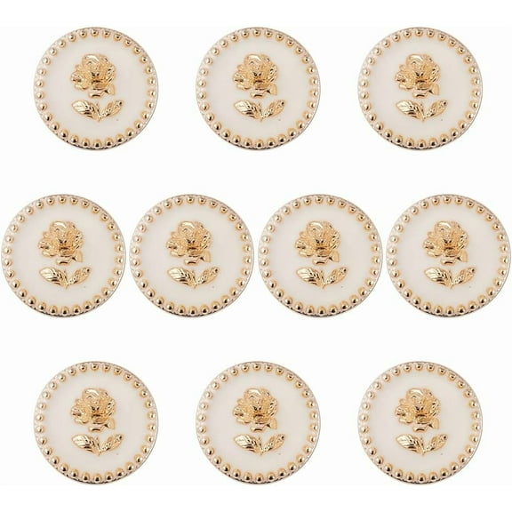 1 Box 10Pcs Rose Shank Buttons 22.5mm Flat Round Alloy Enamel Buttons with 2mm Hole Metal Blazer Button for DIY Sewing Craft Elegant Suits Coats Uniform Jacket Sweaters Clothes Accessories DIY