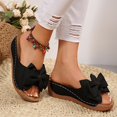 thumbnail image 5 of Willtoo Wedge Platform Sandals for Women Summer Dress Low Heels Cute Bow Open Toe Slides Sandals Soft Comfortable Slip On Beach Vacation Slippers Shoes Black US-7.5（EU-39）, 5 of 5