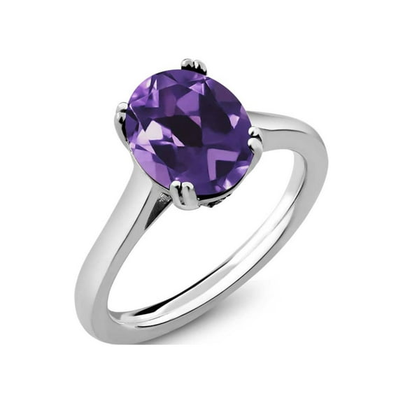 Gem Stone King 2.53 Cttw Purple Amethyst and White Diamond Ring for Women | 925 Sterling Silver | Oval 11X9MM | Gemstone Birthstone | Available in Size 5, 6, 7, 8, 9