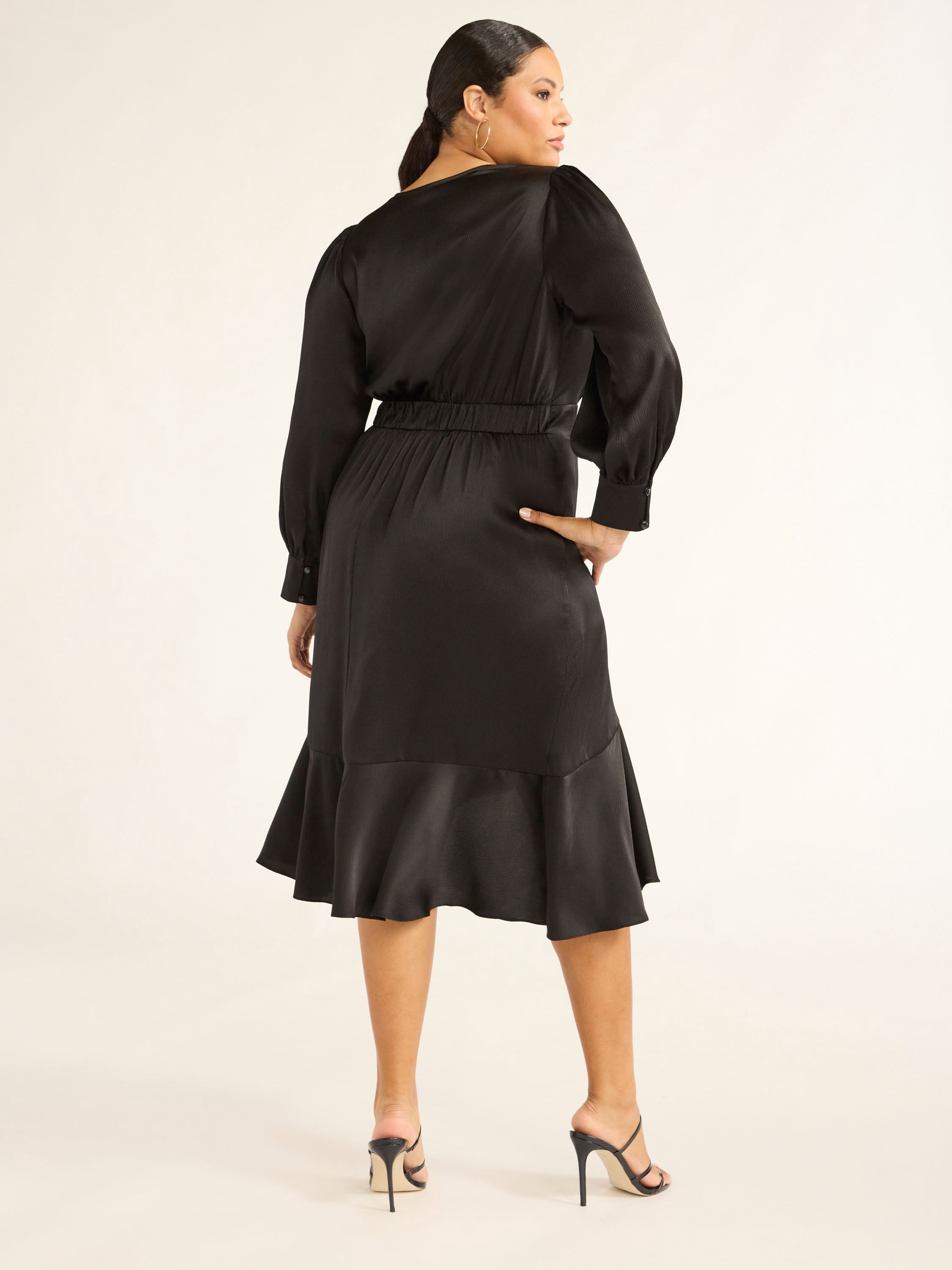 Sofia Jeans Women's and Women's Plus Faux Wrap Ruffle Dress, Mid Calf Length, Sizes XS-5X